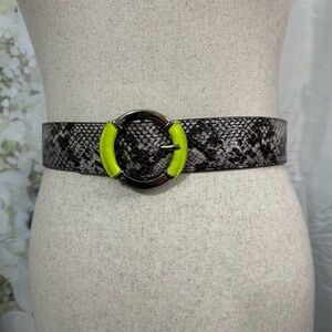 Jessica Simpson Small Leather Snake Print Belt with Dopamine Neon Green Accent